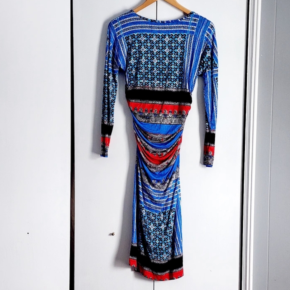 Plenty by Tracy Reese Vibrant Blue and Red Long Sleeve Dress - Picture 2 of 4